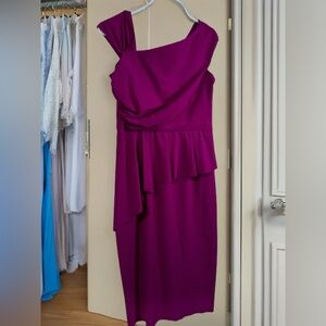Teri Jon One Shoulder Magenta Dress